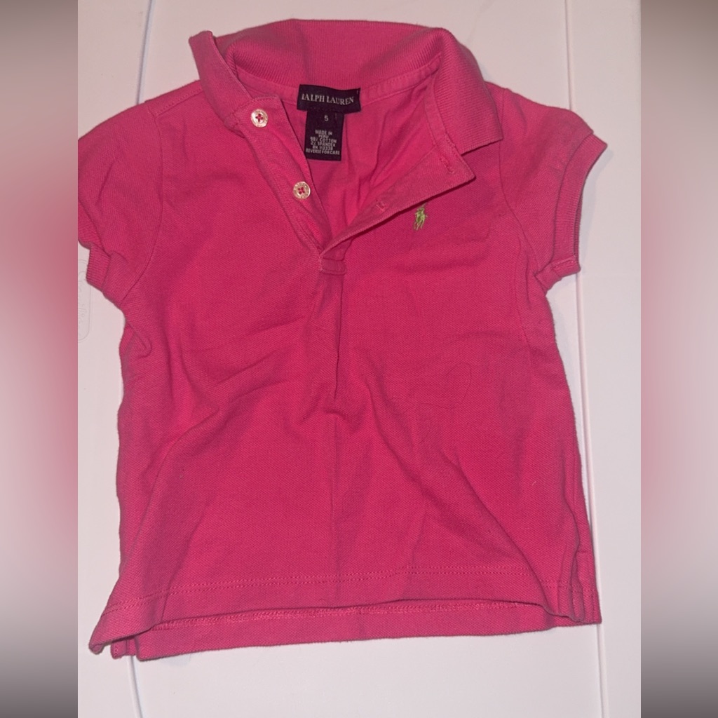 Polo Ralph Lauren Girls Pink Short Sleeve Mesh Polo Shirt Size 5
